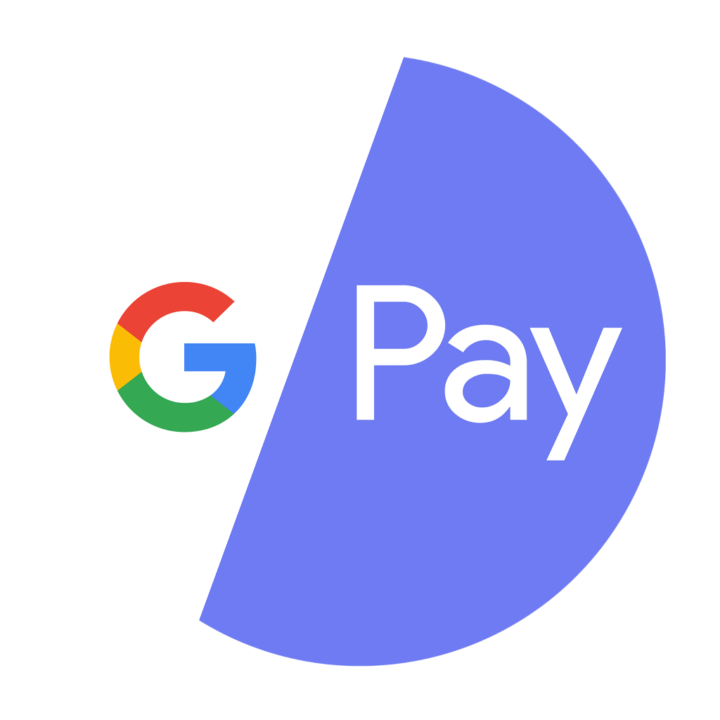Circle logo split diagonally: left side white with a multicolored "G" and right side blue with the word "Pay" in white.